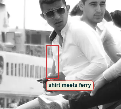 Crop where the white shirt runs into the white ferry behind it