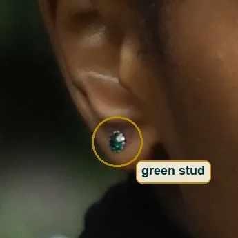 Close crop of the ear with a circle on the small green stud