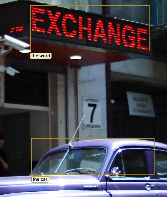 Crop from the red EXCHANGE sign down to the purple roof