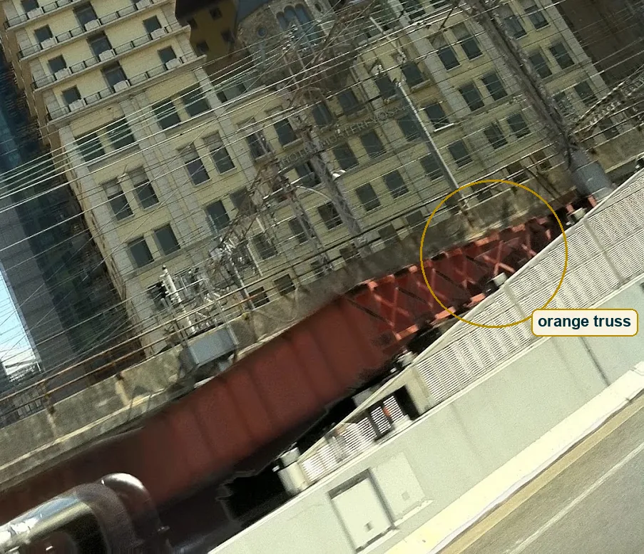 Crop of the lower right with the orange truss circled