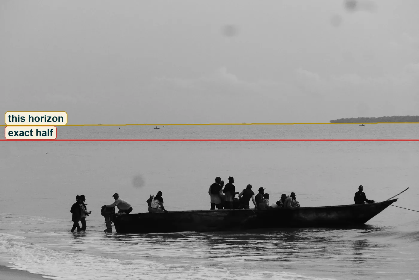 Full photo with a line at the exact middle and the real horizon just above it